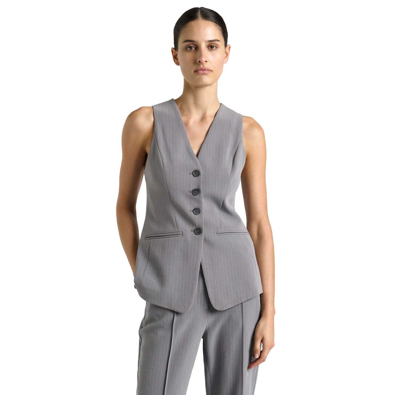 Cue Oyster Acetate Pinstripe Fitted Vest